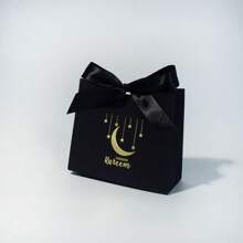 Elegant Black Eid Mubarak Candy Boxes - 10pcs Set With Ribbons, Perfect Ramadan Kareem Party Favors & Decorations, Gift Wrapping Supplies