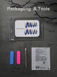 Mantieni sempre le tue unghie bellissime con set da 10 pezzi di unghie finte a forma di mandorla in blu reale e bianco con effetto floreale, stile bohémien minimalista, french tips in lamina dorata, elegante set completo di unghie acriliche finte per donne e ragazze, realizzato a mano, con 1 lima per unghie mini e 1 foglio di adesivi