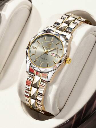  BINBOND 奢华金色石英表 女士时尚女表 防水夜光不锈钢商务休闲商务日期显示女士水钻石英表