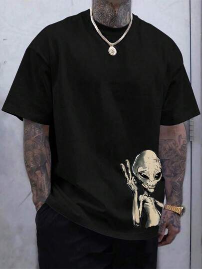 Hombres Camiseta con estampado de extraterrestre de manga corta