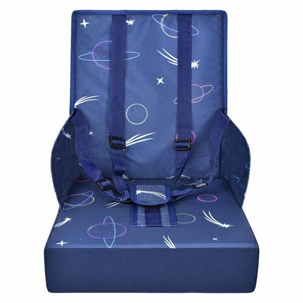 YUENFONG Baby Sitzerhöhung, Kinder Sitzkissen 3 Punkt Sitzgurt Stuhl Faltbar, Stuhlerhöhung Tragbare Kindersitzkisse mit Rückenlehne, Boostersitze (Grau/Blau)