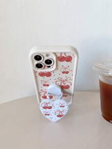 1pc Phone Case With Heart-Shaped Phone Holder, Butterfly & Cherry Pattern, Camera Protection Design Compatible With Iphone 11 Pro Max/12 Pro Max/13 Pro Max/14 Pro Max/15 Pro Max/IPhone 16 Plus/IPhone 16 Pro Max, Redmi, OPPO/Realme, VIVO, Infinix, Honor, MOTO, Itel, One Plus - White - View 2