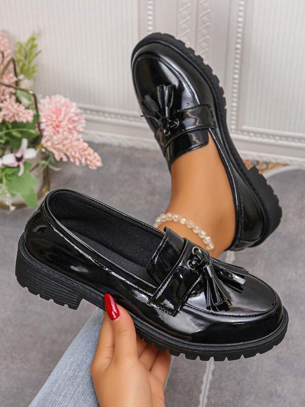 Spring New Retro French Mary Jane Loafers, Thick-Soled Autumn/Winter Shoes, Black British Style Soft Sole Flats For Women