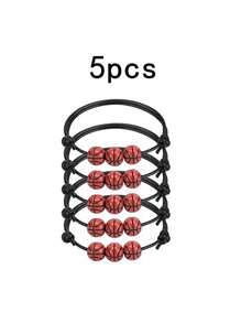 Bộ 5 chiếc/Bộ (5 thiết kế hỗn hợp) Bộ vòng tay dệt với vòng tay dây có thể điều chỉnh phong cách thể thao đính hạt bóng rổ, bóng đá, bóng bầu dục, bóng chuyền, quần vợt, phù hợp cho trẻ em - Đồ sưu tầm, Unisex, Dành cho - Nhiều màu - Xem 7