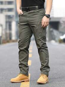 2pcs, 4pcs Men's Multi-Pocket Work Pants, Straight Fit, Drawstring Waist, Loose Fit, Suitable For Hiking, Fishing, Street Wear And Outdoor Camping Casual Style - Xanh + Kaki - Xem 4