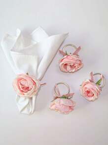 1pc Valentine's Day Napkin Ring, Pink Heart Shaped Napkin Holder, Wedding Party Dining Table Decor - Multicolor - View 2