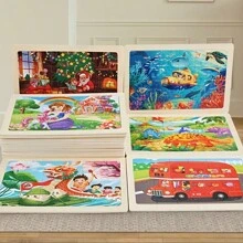 10 Pcs Of 24 Piece Wooden Puzzles, Princess, Farm, Elves And Transportation, Preschool Educational Puzzle Board, Kids Birthday, Christmas Gift And Toy.