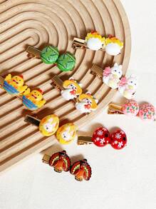 2 件/套女士复活节树脂小鸡、兔子、火鸡、鸡蛋发夹 - 彩色 - 查看 4