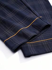 2pcs Men's Plaid Knit Robe Sleepwear Set With Pants, Breathable And Moisture Wicking, Spring & Autumn, Fall Winter Clothes