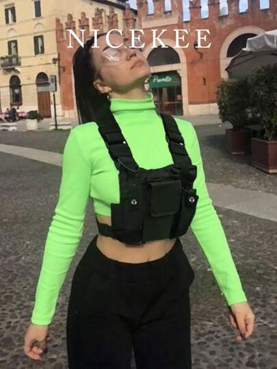 Klassisk multifunktionell bröstväska personlig hiphop-gatutaktisk funktionell flerfickorsväska med justerbar axelrem, arbetskläder, avslappnad väst, ryggsäck, cool reflekterande väst, lämplig för utomhusbruk, bergsklättring, vandring, cykling.