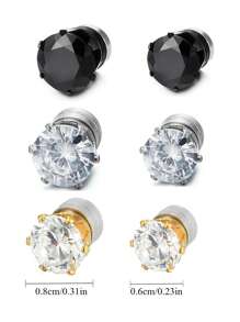 2pcs Fashion No-Piercing Zirconia Earrings, Six-Prong Stainless Steel Magnetic Zirconia Earrings, Brilliant Zirconia