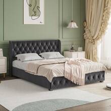 Upholstered Bed, Hydraulic Double Bed, Bed Frame, Storage Beds, 140/160/180x200cm, Velvet, Without Mattress, Dark Grey (2 Packs) - 深灰色 - 查看 3