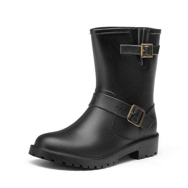 DREAM PAIRS bottes de moto en caoutchouc pour femmes, bottines imperméables, bottes de motard, légères, mi-hauteur
