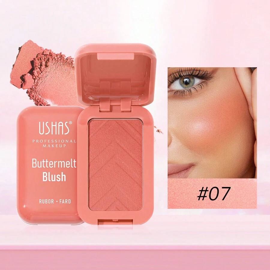 USHAS Butter Blush Powder - Water Resistant, High Pigment, Smudge-Proof, 12-Hour Long-Wear Cheek Color For All Skin Tones, Lightweight, Travel-Friendly, With Squalane -8 Shades Available - #07 - View 1