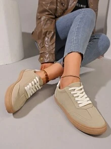 Damen Outdoor Khaki leichte Lässig Sportschuhe, farbblockdesign bequeme Sneaker für Outdoor, Laufen