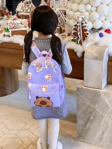 1 pieza de mochila de tela de nailon con estampado de letras de dibujos animados para niños y niñas, lindo bolso escolar para estudiantes en el campus, mochila pequeña y de moda adecuada para viajes diarios