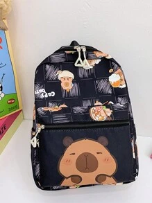 1 pieza de mochila de tela de nailon con estampado de letras de dibujos animados para niños y niñas, lindo bolso escolar para estudiantes en el campus, mochila pequeña y de moda adecuada para viajes diarios