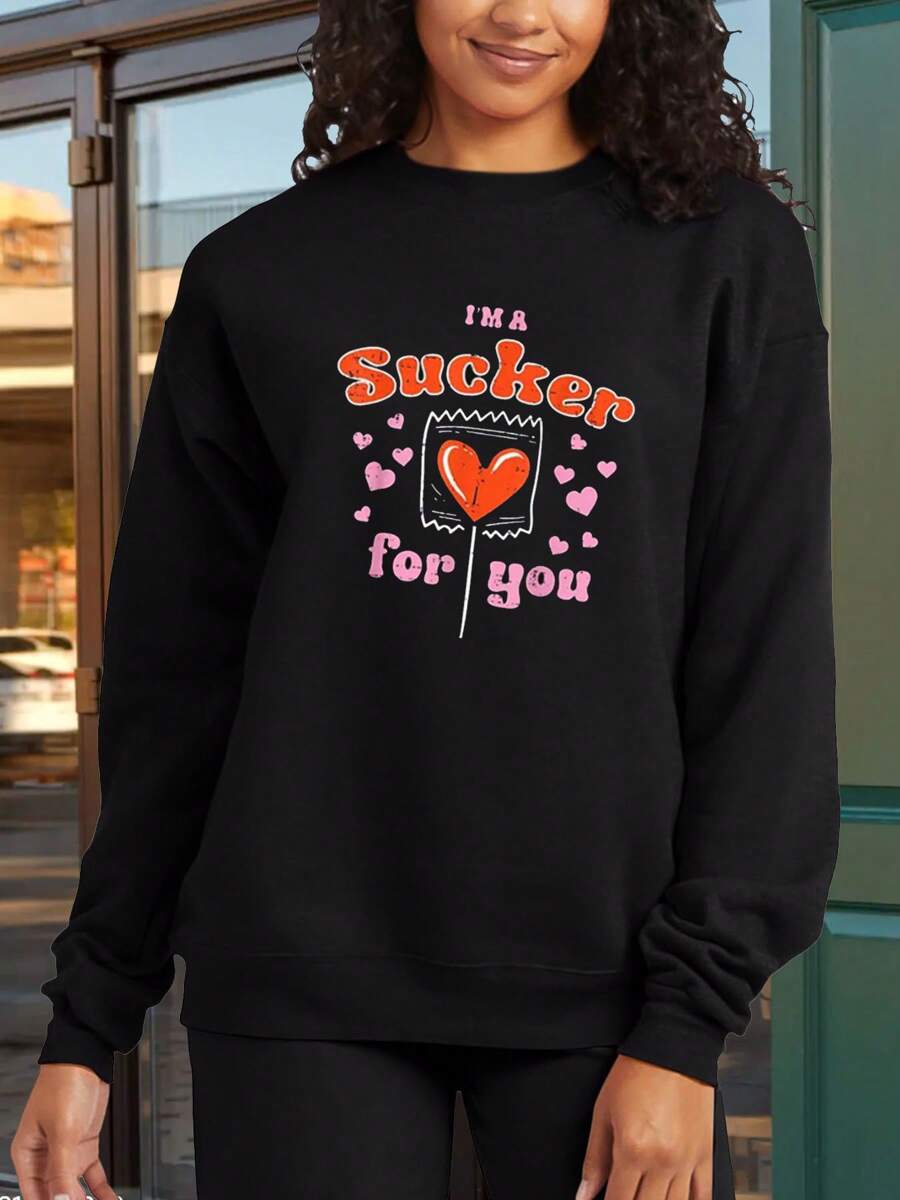 Valentine's Day Love Lettersprint Crew Neck Sweatshirt For Men And Women, Suitable For All Seasons