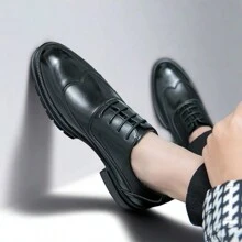 男士三件套商务正装皮鞋欧韩版时尚厚底增高婚礼新郎结婚系带正装鞋 - 黑色 - 查看 4