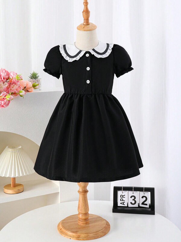 Black Peter Pan Collar Dress, Spring/Summer Princess Dress For Birthday