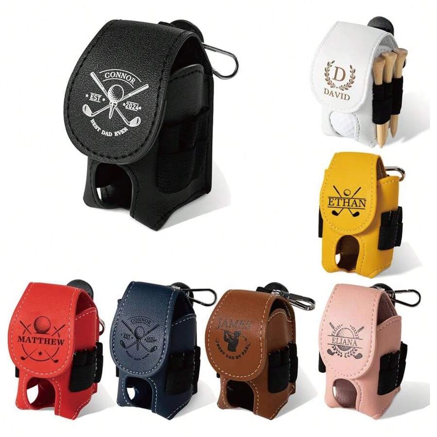 定制名称高尔夫球架带夹子皮革个性化字母高尔夫球座架适用于高尔夫球包腰包高尔夫球座袋高尔夫球手礼物男女 - 彩色 - 查看 1