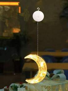 1pc 10-Head Star & Moon Decor Atmosphere Festival Light With Suction Cup, 3-Section Battery-Operated Five-Pointed Star String Light