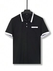 男士拼色短袖 Polo 衫和短裤套装，简约时尚，适合夏季