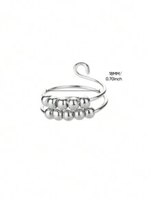 1 pieza Anillo abierto de doble capa con cuentas esféricas de moda para mujer, color dorado, acero inoxidable con diseño geométrico, joyería de fiesta de Hip Hop, regalo