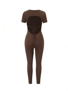 Women's Shapewear Jumpsuit, Slimming, Comfortable, Suitable For Sports, Daily Wear, Outdoor And Commuting, With Backless Design - Brown - View 2