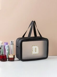 1 pièce Grand sac de toilette transparent de voyage à grande capacité, sac de maquillage portatif dépoli et imperméable, sac de lavage multifonctionnel avec 26 lettres à bord doré pour une combinaison libre, indispensable pour croisière, plage, vacances, salle de bain, camp d'été, décoration de salle de bain, organisateur de maquillage, accessoires de salle de bain, rentrée scolaire