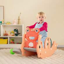 Homasis 3-In-1 Kids Slide Rocking Horse Set Convertible Toddler Slide W/ Basketball Hoop - Pink - View 3