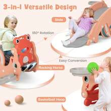 Homasis 3-In-1 Kids Slide Rocking Horse Set Convertible Toddler Slide W/ Basketball Hoop - Pink - View 9