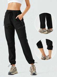 Women'S Quick-Dry Running Pants With Zipper Pockets - Stylish Casual Breathable Joggers For Running, Exercise, And Daily Wear Tights - Black - View 1