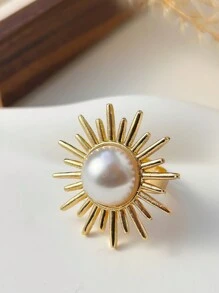 1 件不对称夸张多元素复古优雅时尚魅力合金镀金超大戒指配人造珍珠镶嵌，女士日常装饰珠宝，派对礼物