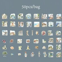 50 Stück/Box Aufkleber, spontane Reiseserie, retro Reisemotive Aufkleber, Scrapbooking Zubehör, dekorative Notizbücher, Fotorahmen, Handyhüllen, Wassergläser, Zeitschriften, Stiftekästen, DIY personalisierte Collage Aufkleber, Schulmaterial, Schulanfang