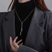 Korean High Quality Triangle Tassel Necklace 18K Titanium Steel Non-Fading - Bạc - Xem 8