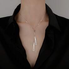 Korean High Quality Triangle Tassel Necklace 18K Titanium Steel Non-Fading - Bạc - Xem 4