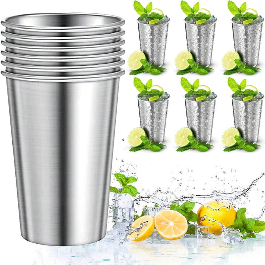 SHIXIONG Set Of 6 500ml Stainless Steel Tumblers, Stainless Steel Water Cups For Kids, Stackable,  And Durable, Easy To Clean, Ideal For Home, Restaurant, Party And Travel - 銀色 - 查看 1