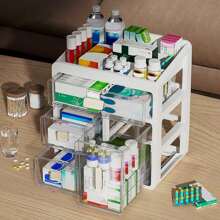 4-Tier Drawer-Type Medicine Box Medical Storage Container, Large Capacity Storage Box Drawer Organizer For Collection Small Item, Home Collection, Cosmetic, Office Supplies - Clear - View 7