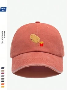 1pc Amusing Potato And Fries Graphic, Unisex Print Baseball Cap, Breathable, Adjustable Size, Humorous Pop Art Truck Driver Hat, Brimmed Pop Pop, Fun Gift, Casual Sunshade Hat For Men & Women, Valentine's Day Gift