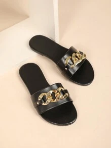 Wide Fit New Summer Women Flat Sandals, Casual Home Sandals, Beach Sandals, Roman Style Sandals - Black - View 4