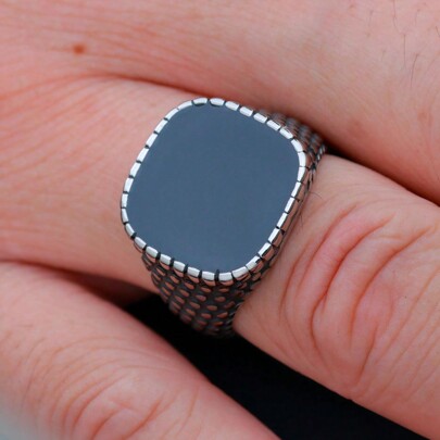 1Piece Won't Turn Green Filled With Resin Vintage Simplicity Stainless Steel Ring For Man