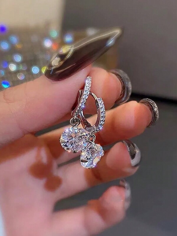 1 Paar 18 K vergoldete Sterling Silber Stecker Ohrringe mit brillanten runden Strass Halos - Premium kubische Zirkonia in Weißgold, beliebte Quasten Ohrringe, leicht luxuriös und elegantes Design, Hypoallergen