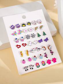 21 peças/Conjunto Brincos de Ponto Temáticos de Animais Fofos em Desenho Animado, Incluindo Coruja, Sapo, Arco-íris, Floco de Neve, Borboleta, Unicórnio, Joaninha, Panda, Flamingo, Cavalo-marinho para Adolescentes