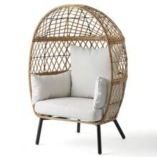 Better Homes & Gardens Ventura Boho Outdoor Wicker Stationary Kid's Egg Chair, Tan - Natural - View 3