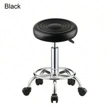 Adjustable Height Stool Swivel 360° Chair Office Round Desk Computer Bar Stool Soft, Black/White/Brown - Black - View 3