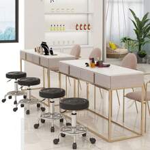 Adjustable Height Stool Swivel 360° Chair Office Round Desk Computer Bar Stool Soft, Black/White/Brown - Black - View 7