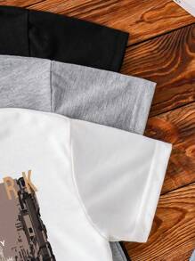 3件套青少年男童风景印花短袖休闲T恤 - 彩色 - 查看 4