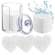50 Pieces Reusable Compressed Natural Facial Sponges Round Soft Face Exfoliator Makeup Removal Cleansing Sponge Reusable Cosmetic Sponge With Clear Plastic Sponge Storage Jar