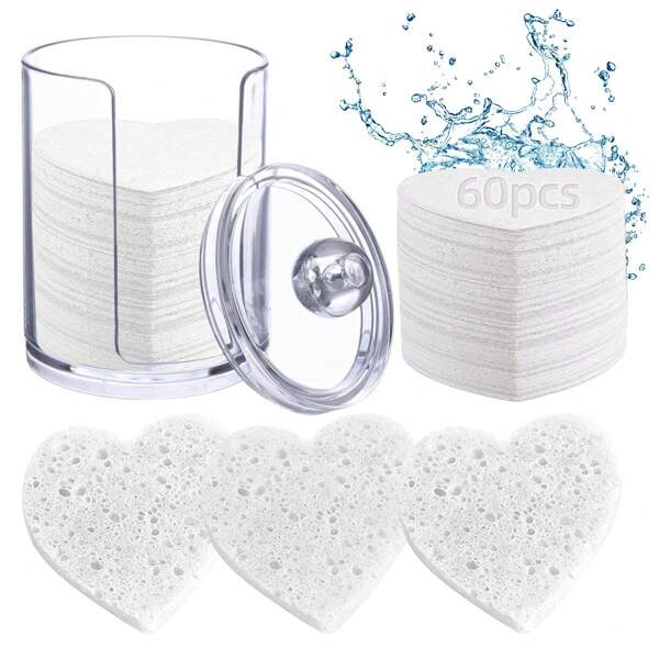 50 Pieces Reusable Compressed Natural Facial Sponges Round Soft Face Exfoliator Makeup Removal Cleansing Sponge Reusable Cosmetic Sponge With Clear Plastic Sponge Storage Jar